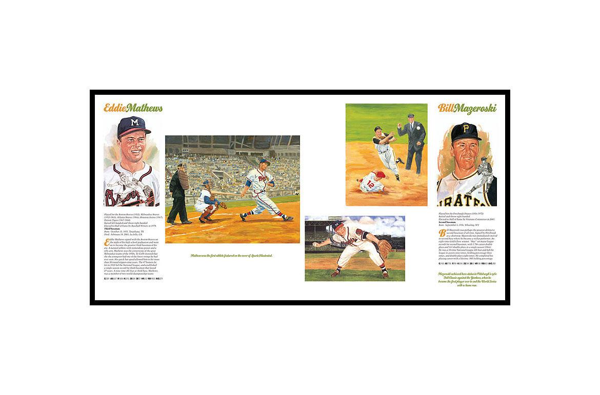 DICK PEREZ Acrylic Painting on Board Original Signed Eddie Mathews Baseball Art - Brown Figurative Painting by Dick Perez