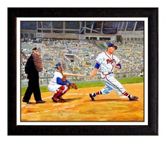 Vintage DICK PEREZ Acrylic Painting on Board Original Signed Eddie Mathews Baseball Art