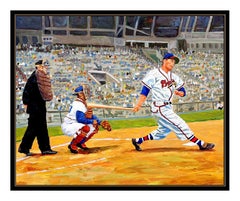 DICK PEREZ Acrylic Painting on Board Original Signed Eddie Mathews Baseball Art