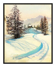 Peter Ellenshaw Original Oil Painting On Board Signed Snow Landscape Disney Art