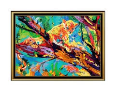 LeRoy Neiman Serengeti Leopard Original Woven TAPESTRY HAND Signed Painting Art