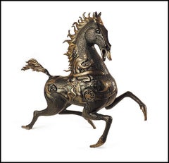 Jiang Tie Feng Large Original Bronze Full Round Sculpture Black Horse Signed Art