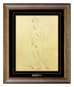 Jules Pascin Original Ink Drawing Hand Signed Nude Female Portrait Framed Art