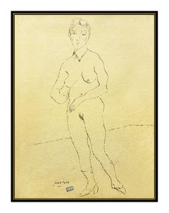 Jules Pascin Original Ink Drawing Hand Signed Nude Female Portrait Framed Art
