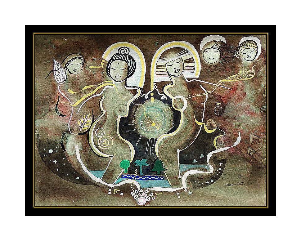 Andrea Smith Painting Original Acrylic Signed Artwork Rare Angels Peace Framed For Sale 1