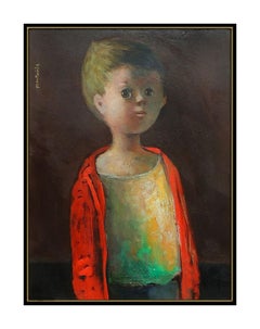 Jose Montanes Original Oil Painting On Board Signed Boy Child Portrait Artwork