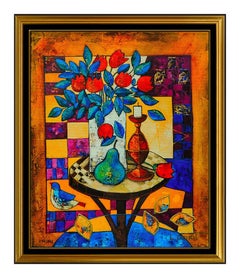 Dorit Levi Still Life Hand Embellished Giclee On Canvas Flowers Signed painting