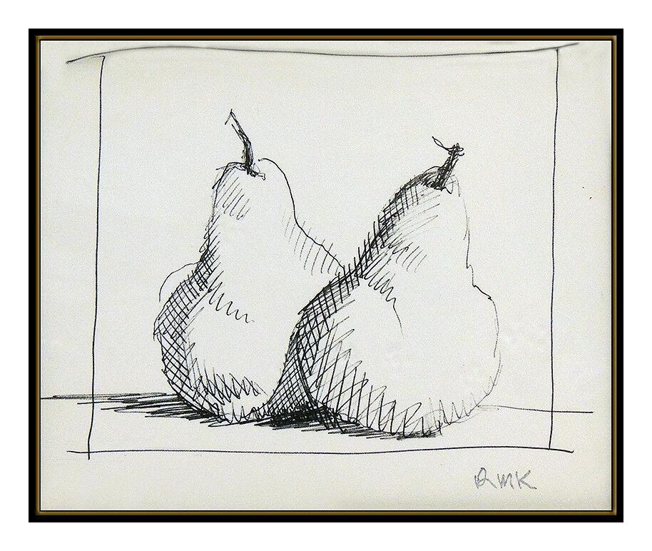 Robert Kulicke Original Ink Drawing Hand Signed Fruit Still Life Framed Artwork For Sale 1