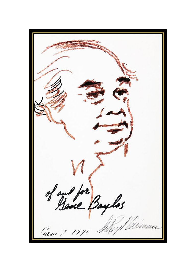 LeRoy Neiman Original Ink Drawing Hand Signed Portrait Comedian Gene Baylos Art For Sale 1