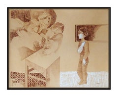 Sunol Alvar Original Pastel Drawing Signed Female Portrait Framed Art Painting