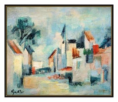 Egon Adler Original Oil Painting On Canvas Large Signed Abstract Cityscape Art