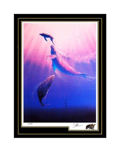 Christian Lassen Sea Down Original Large Color Lithograph Dolphins Signed Art