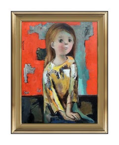 Jose Montanes Original Painting Oil On Board Signed Child Girl Portrait Artwork