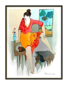 Itzchak TARKAY Original Watercolor PAINTING Lady Portrait HAND SIGNED Artwork