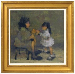 Leonard Creo Oil Painting on Canvas Original Signed Child Portrait Framed Art