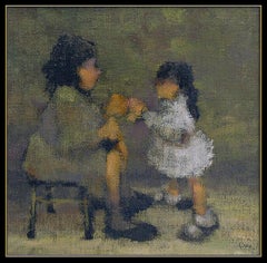 Leonard Creo Oil Painting on Canvas Original Signed Child Portrait Framed Art