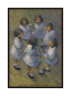 Leonard Creo Original Oil Painting on Canvas Signed Artwork Children Portrait
