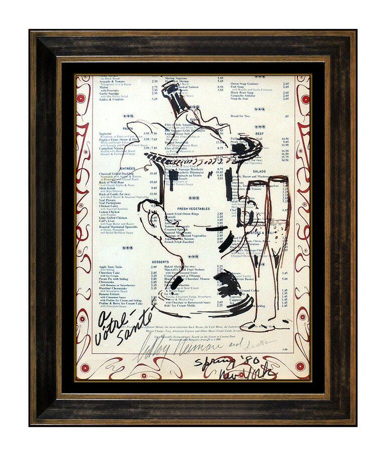 Leroy Neiman Still-Life - LeRoy Neiman Original Ink Drawing Hand Signed Bar Scene Artwork Framed Painting