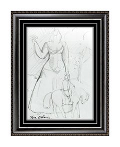 Vintage Igor Galanin ORIGINAL Drawing Female Portrait Horse Signed Artwork Landscape SBO