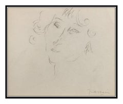 JULES PASCIN Original INK DRAWING Hand Signed Artwork Female Portrait Authentic