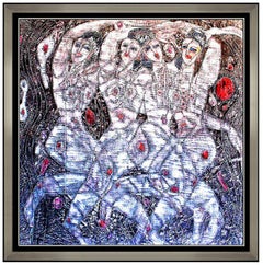 Jiang TieFeng Original Gouache Painting Large Signed Female Nude Chinese oil