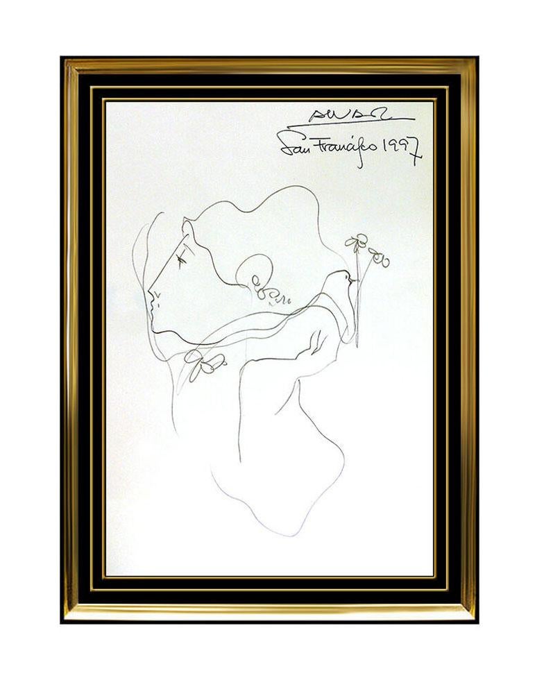 Sunol Alvar Original Ink Drawing, Custom Framed & listed with the Submit Best Offer Option

Accepting Offers Now: The item up for sale is a very rare Original Ink Drawing on paper by Alvar featuring the stunning portrait of a woman with a Dove and