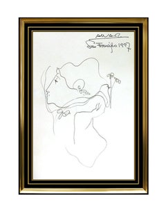 Sunol Alvar Ink Original Drawing Signed Romantic Artwork Portrait Dove Music SBO