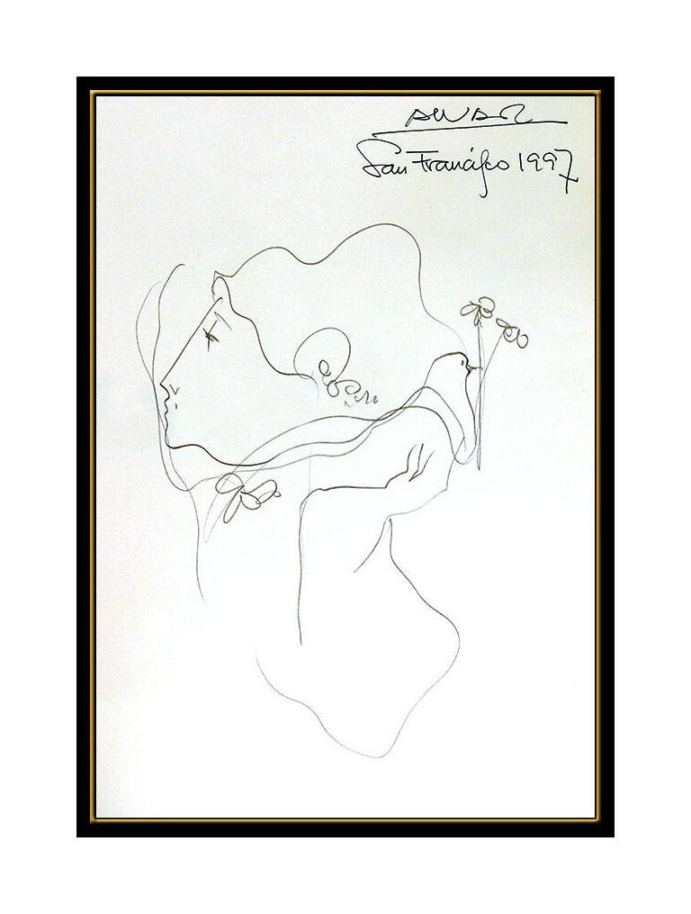 Sunol Alvar Ink Original Drawing Signed Romantic Artwork Portrait Dove Music SBO For Sale 1