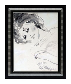 Vintage LEROY NEIMAN Original WATERCOLOR PAINTING Signed Female LARGE Portrait Maiko Lee