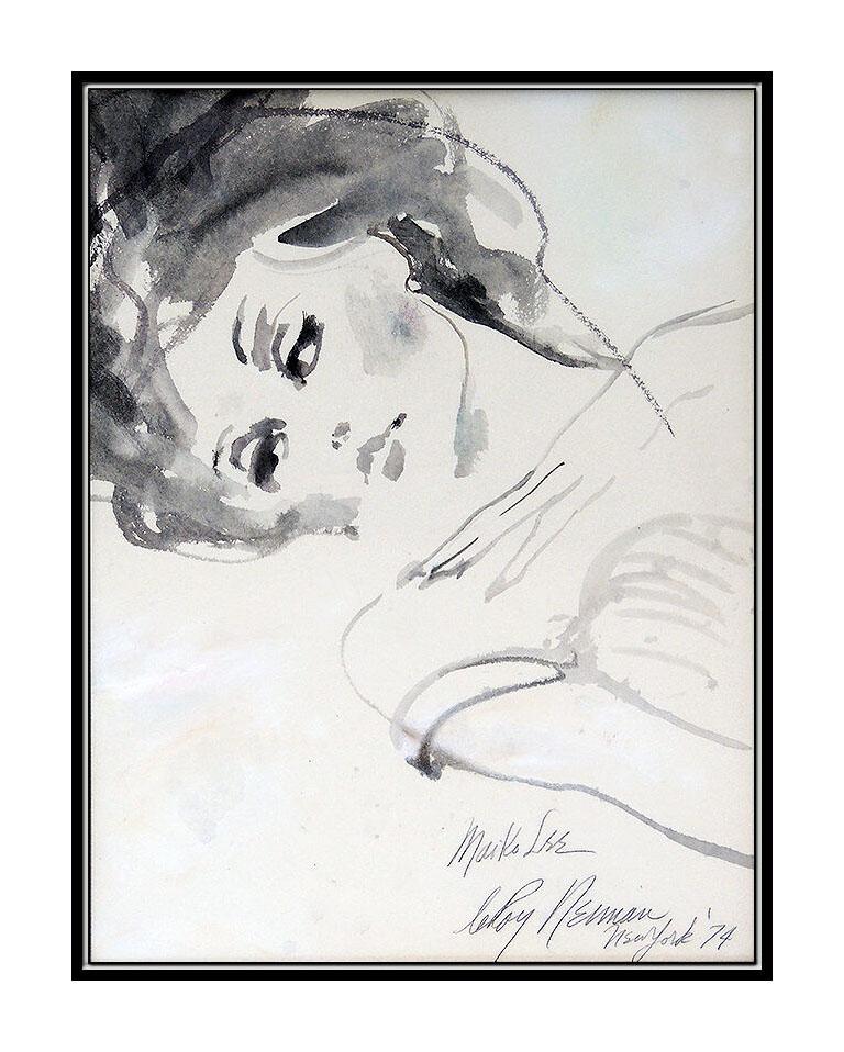 LEROY NEIMAN Original WATERCOLOR PAINTING Signed Female LARGE Portrait Maiko Lee - Post-Impressionist Art by Leroy Neiman