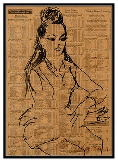 LeRoy Neiman Original Ink Drawing Signed Female Portrait Horse Racing Framed Art