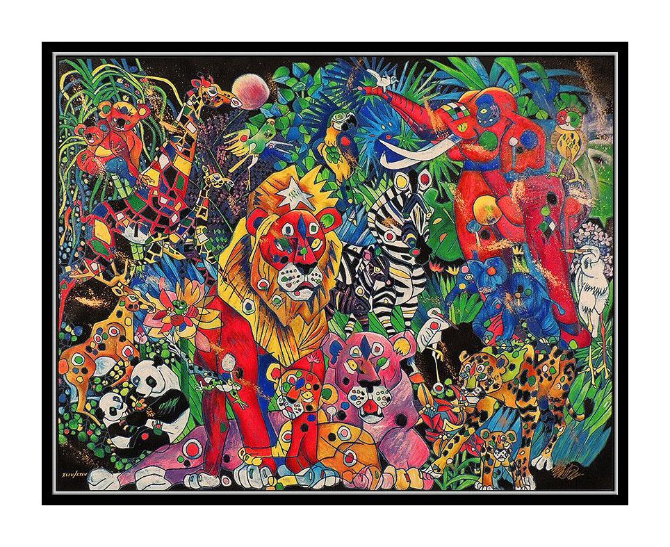 Jiang Tie Feng Serigraph On Canvas My World II Signed Animal For Sale 1