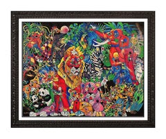 Jiang Tie Feng Serigraph On Canvas My World II Signed Animal