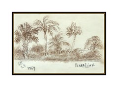 David Burliuk Original Charcoal Drawing Hand Signed Landscape Illustration Art