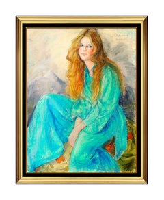 Sheldon Schoneberg Large Original Pastel Painting Signed Female Portrait Artwork
