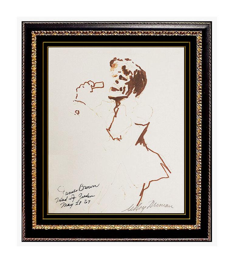Leroy Neiman Portrait - LeRoy Neiman Original Drawing Color Ink Signed Artwork James Brown Painting SBO