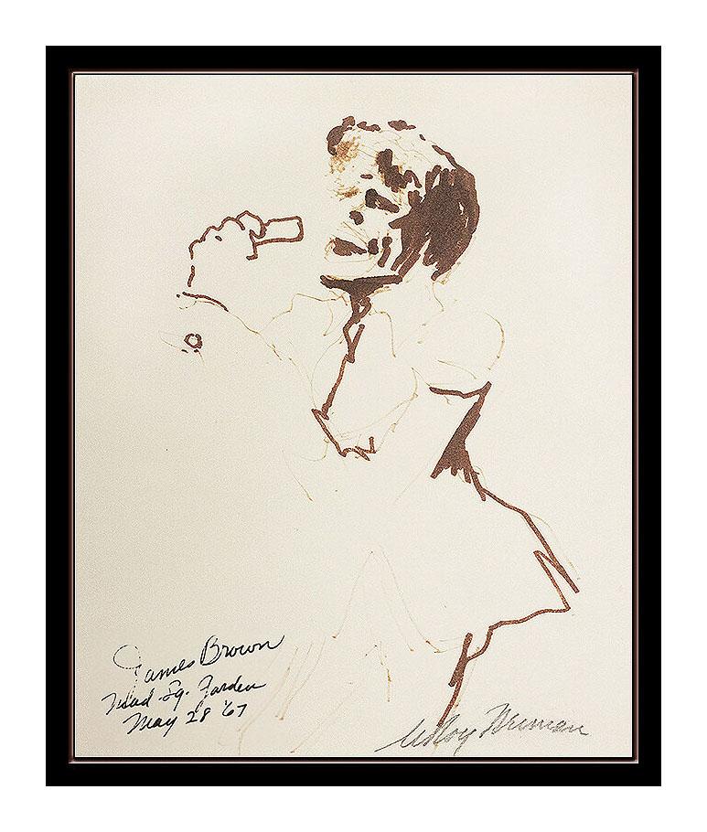 LeRoy Neiman Original Drawing Color Ink Signed Artwork James Brown Painting SBO - Beige Portrait by Leroy Neiman