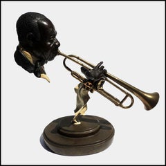 Paul D. Wegner Hello Louis Armstrong Satchmo Bronze Sculpture Signed Jazz Art