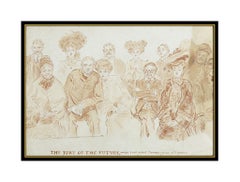 Charles Dana Gibson Original Sanguine Drawing Hand Signed Portrait Artwork SBO