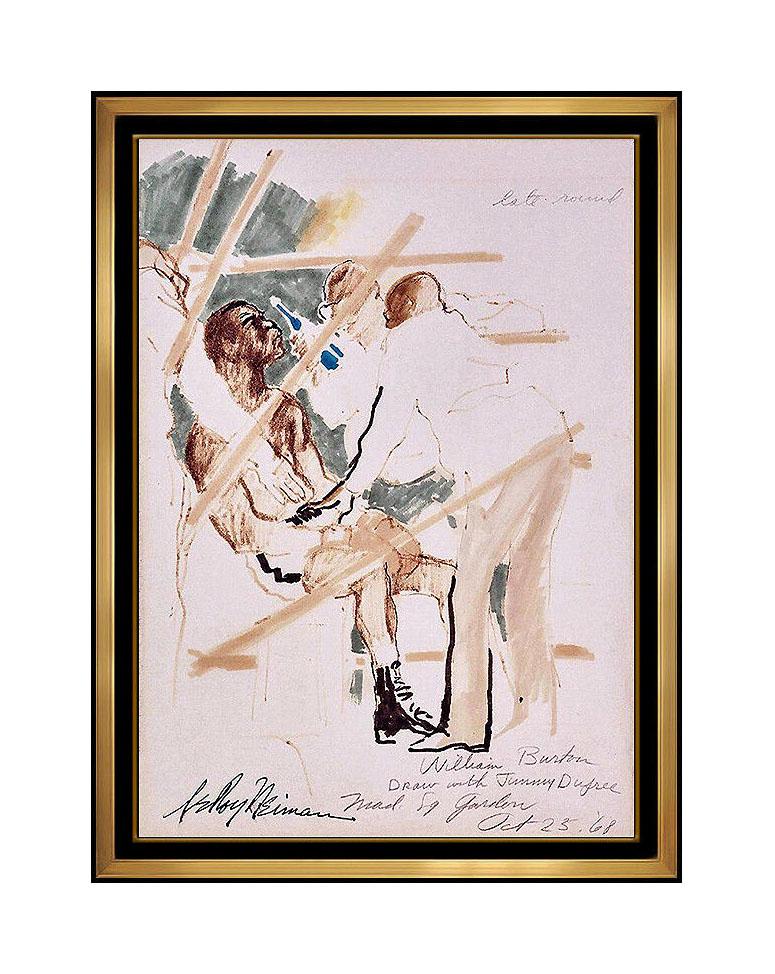 Leroy Neiman Figurative Art - LeRoy Neiman Original Boxing Ink Drawing Hand Signed Sports Painting Artwork SBO