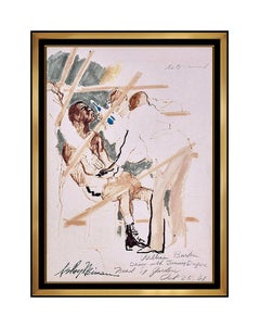 Retro LeRoy Neiman Original Boxing Ink Drawing Hand Signed Sports Painting Artwork SBO