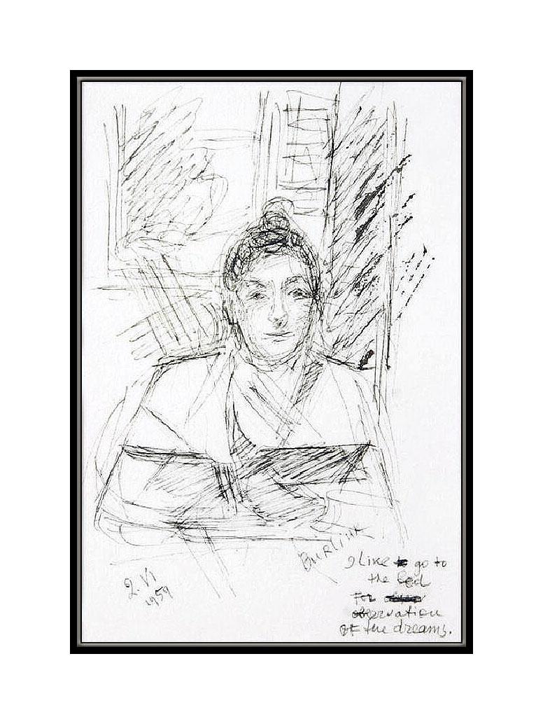 David Burliuk Rare Original Ink Drawing Hand Signed Framed Portrait Artwork SBO For Sale 1