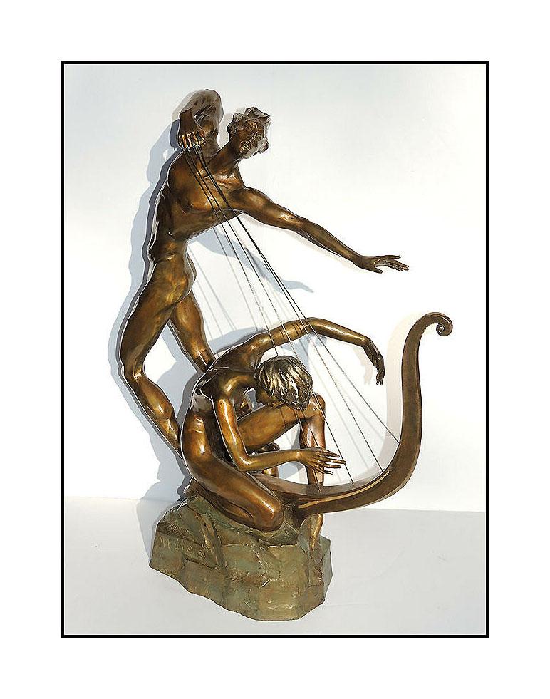 MISHA FRID Original BRONZE SCULPTURE Signed Harp Player Authentic Art Music Rare - Sculpture by Misha Frid
