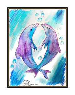 Christian Riese Lassen Original Dolphin Painting Signed Modern Sea Life Artwork