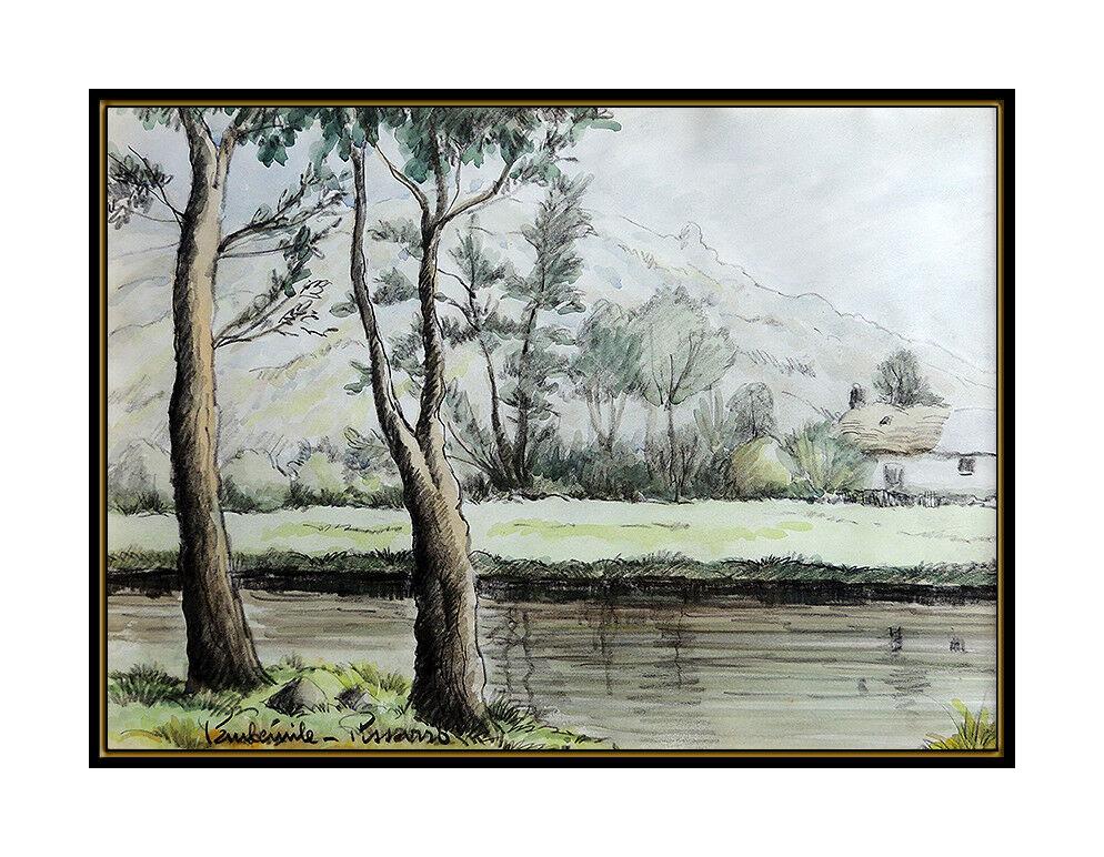 Paul Emile Pissarro Original Watercolor Painting Hand Signed French Landscape For Sale 1