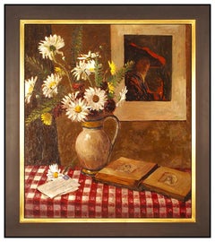 Virginia Woolley Original Oil Painting On Board Signed Still Life Flowers