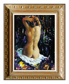 John Grabach Original Painting Oil On Board Signed Nude Female Portrait Artwork