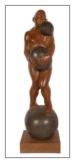 Michael Bergt Large Bronze Sculpture On A Roll Male Figurative Signed Artwork