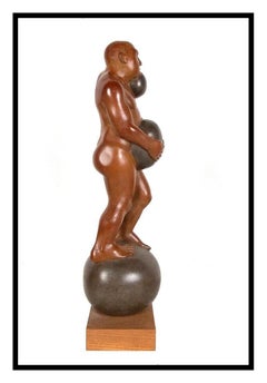 Michael Bergt Large Bronze Sculpture On A Roll Male Figurative Signed Artwork