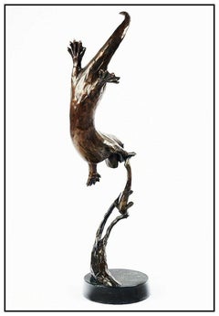 Retro Christopher Smith Original Bronze Sculpture Signed Large Otter Fish Wildlife Art